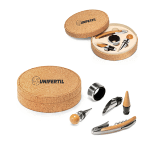 Conjunto para vinho com 4 peças em bambu, inox e ABS